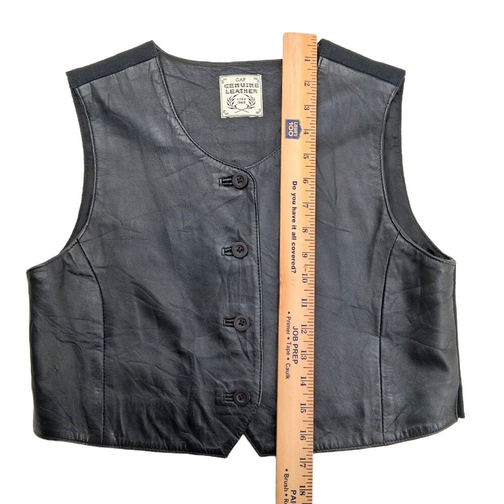 Vintage 1990s GAP Genuine Leather Vest Black Wool Back Button Front Womens S - Picture 9 of 9